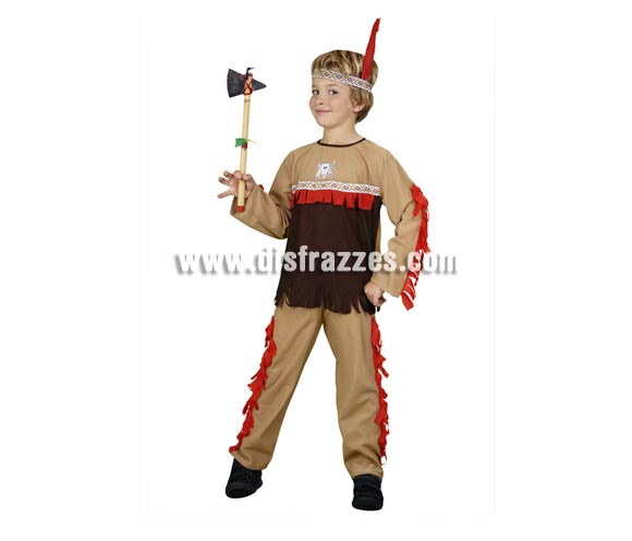 Disfraz de Indio para niños de 7 a 9 años. Incluye pantalón, camisa y tocado. Hacha NO incluida, podrás verla en la sección de Complementos - Armas.