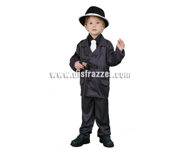 Disfraz de Ganster para niños de 3 a 4 años. Incluye chaqueta, camisa, corbata y pantalones. Sombrero NO incluido, podrás ver sombreros de Ganster en la sección de Complementos - Sombreros, gorros y diademas.