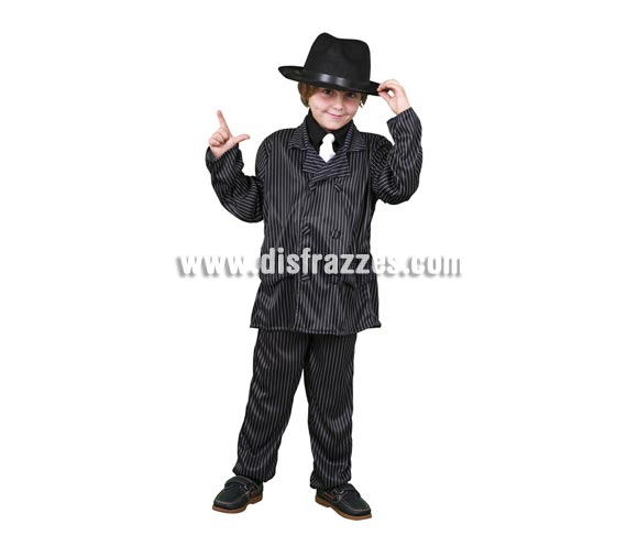 Disfraz de Ganster para niños de 10 a 12 años. Incluye chaqueta, camisa, corbata y pantalones. Sombrero NO incluido, podrás ver sombreros de Ganster en la sección de Complementos - Sombreros, gorros y diademas.