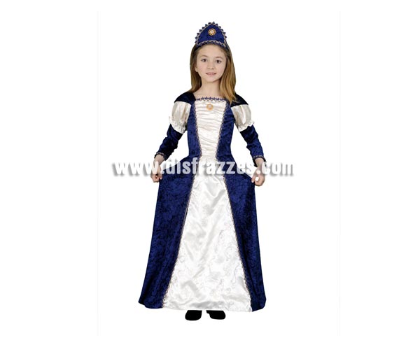 Disfraz barato de Dama Medieval infantil para Carnaval o Ferias Medievales. Talla de 3 a 4 años. Incluye vestido y tocado o diadema. Éste disfraz de Medieval es ideal para celebrar las Fiestas o Ferias Medievales cada vez más arraigadas en nuestro País que se celebran tanto en Pueblos en la calle, como en Pubs, Discotecas, Casas particulares,  Restaurantes o Colegios y disfrazándote con un traje Medieval ayudarás a crear ese ambiente de la Edad Media, el Renacimiento o la Época Medieval, tan atractivo como aventurero y que a todos nos fascina.
¡¡Compra tu disfraz para Ferias Medievales en nuestra tienda de disfraces, será divertido!!
