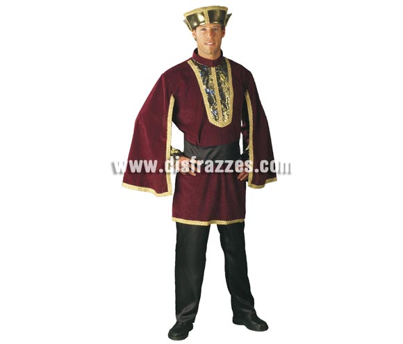 Disfraz o traje de Paje del Rel Gaspar adulto. Talla Standar de hombre. Contiene pantalón, casaca, cinturón y turbante. 