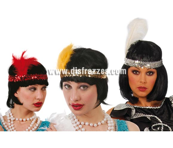 Cinta o diadema de Charlestón con pluma de colores surtidos. Precio por unidad, se venden por separado. Se usan mucho en Despedidas de Soltera.