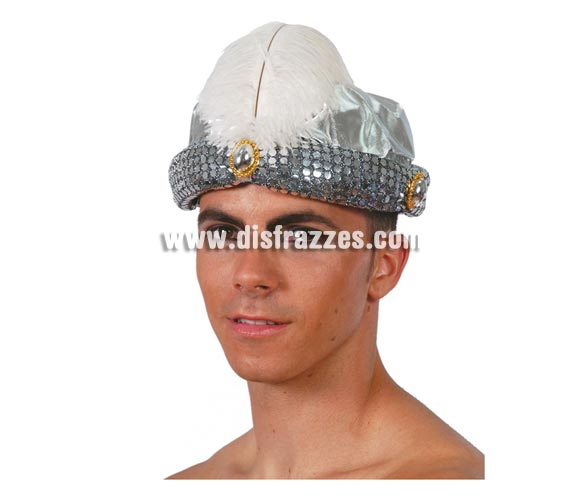 Sombrero de Marajá o Árabe plateado. También se usa como Turbante de paje Real de los Reyes Magos en Navidad.