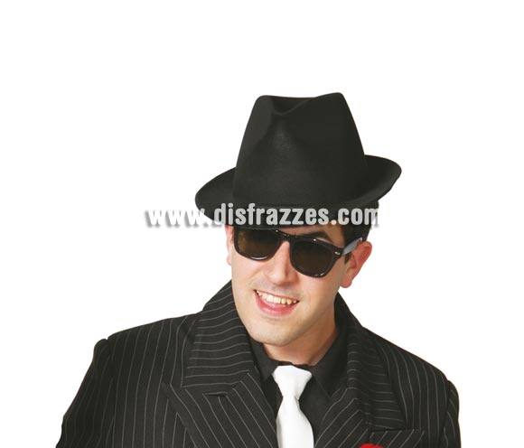 Sombrero Alcapone flocado negro. Sombrero de Ganster.