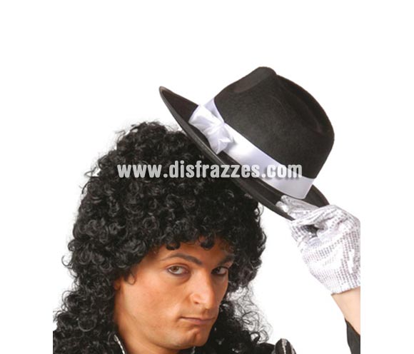Sombrero Rey del Pop negro con cinta blanca. Sombrero de Ganster negro con cinta blanca. Perfecto si te vas a disfrazar de Michael Jackson o de Ganster.