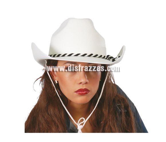 Sombrero Vaquero Dallas de terciopelo blanco. Perfecto para disfrazarse de Lucky Luke, el Pistolero.