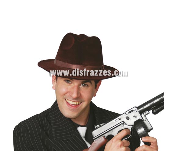 Sombrero tipo Ganster de terciopelo marrón.