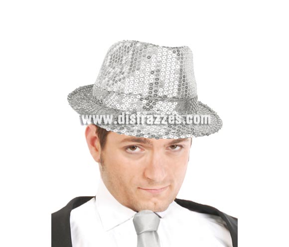 Sombrero Ganster FASHION lentejuelas plata. Perfecto para Despedidas de Soltera y para bailes de Academias, Gimnasios o Colegios.