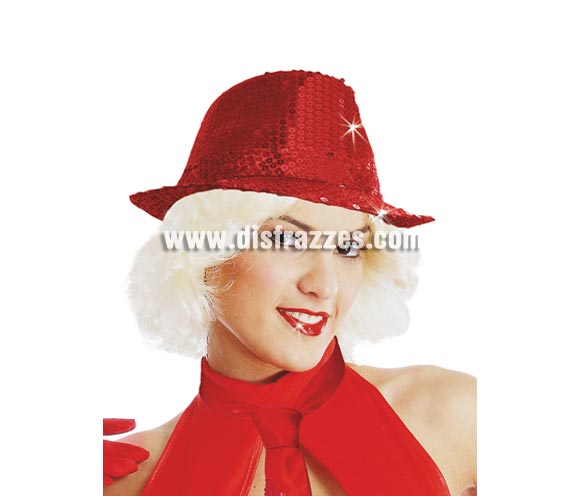 Sombrero Ganster FASHION lentejuelas rojo. Perfecto para Despedidas de Soltera y para bailes de Academias, Gimnasios o Colegios.