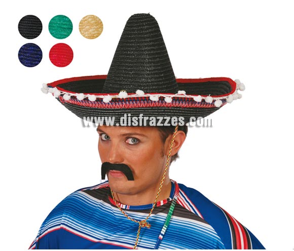 Sombrero Mejicano paja pequeño de 45 cms. Disponible en 5 colores variados. Precio por unidad, se venden por separado.