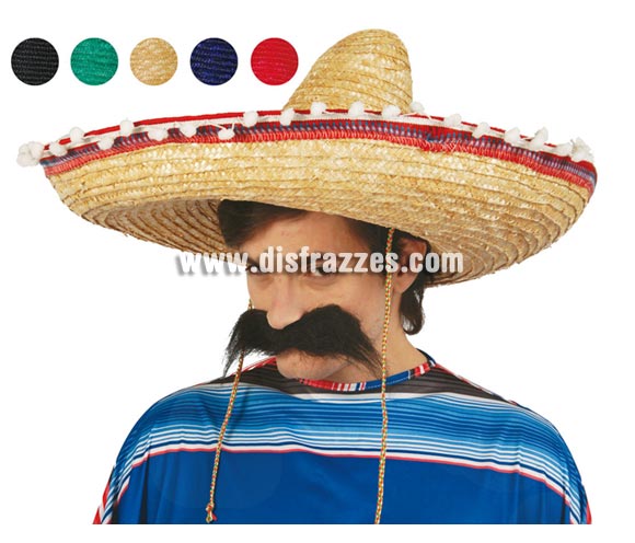 Sombrero Mejicano paja 55 cms. Disponible en 5 colores variados. Precio por unidad, se venden por separado.