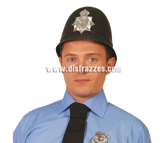 Gorro de Policía Inglés de plástico flocado negro.