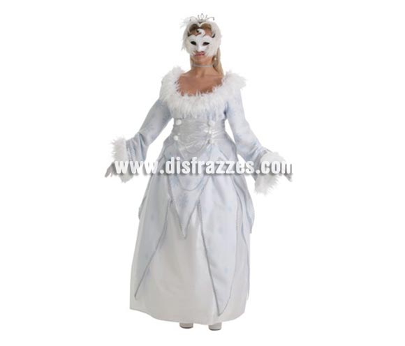 Disfraz de Reina de las Nieves para mujer. Talla Universal. Contiene: Falda, sobrefalda, camisa y corsé (sin guantes ni máscara). La pareja de éste disfraz es la ref. 4264LLO.