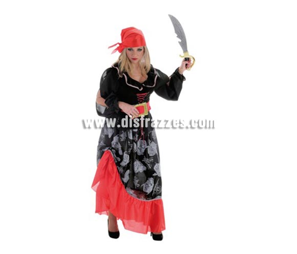 Disfraz de Bucanera Calavera para mujer. Talla Universal. Contiene: Falda, camisa, cinturón y pañuelo (sin espada).