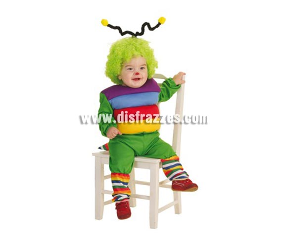 Disfraz de Gusanito para bebés hasta 18 meses. Contiene: Pantalones, camisa con relleno, antenas y calcetines. (sin peluca).