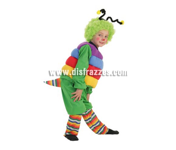 Disfraz de Gusano para niños de 11 a 13 años. Contiene: Pantalones, camisa con relleno, peluca, antenas y calcetines.