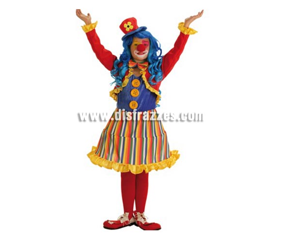 Disfraz de Payasa Lola para niñas de 3 a 5 años. Contiene: Vestido, torera y sombrero (sin zapatos, nariz, medias y peluca).