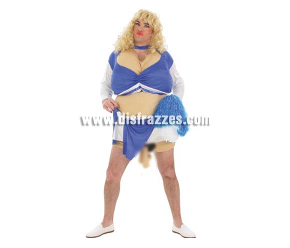 Disfraz de Animadora con sorpresa para hombre. Talla Universal. Contiene: Falda, top, slips sexy, pom-pom y cuerpo relleno.