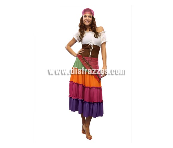 Disfraz de Zíngara para mujer. Talla standar  M-L = 38/42. Incluye vestido, cinturón y bandana.