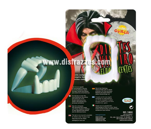 Dientes de Vampiro fluorescentes para Halloween.