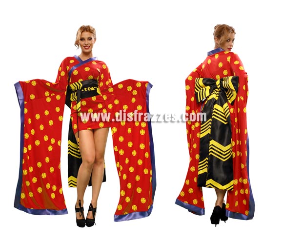 Disfraz de Geisha Roja para mujer. Talla standar M-L = 38/42. Incluye vestido, cinturón con lazo.