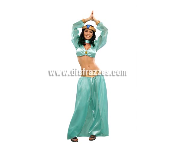 Disfraz de Princesa Árabe para mujer. Talla standar M-L = 38/42. Incluye camisa, pantalón, falda y tocado de la cabeza. Con éste disfraz también podrás imitar a la Princesa Jazmín y pasártelo genial.