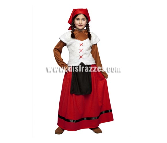 Disfraz de Pastora para niñas de 3 a 4 años. Contiene camisa con chaleco, falda con delantal y pañuelo de la cabeza. Disfraz de Pastorcilla o Pastorcita para Navidad.