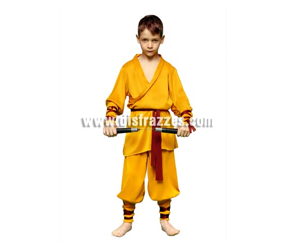 Disfraz barato de Luchador Shaolin Kung Fu para niños de 10 a 12 años. Incluye chaqueta, pantalón, manguitos, cinturón y cintas para piernas y para brazos. Arma NO incluida, podrás verla en la sección de Complementos. También sirve como disfraz de Ninja.