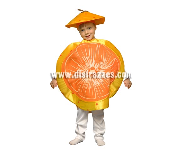 Disfraz de Mandarina para niños de 3 a 4 años. Incluye el disfraz de goma espuma con forma de Mandarina y el gorro.