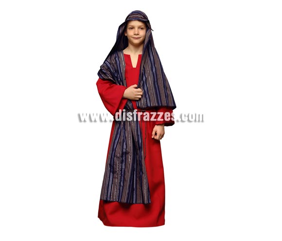 Disfraz barato de Pastor Hebreo rojo para niños de 7 a 9 años. Incluye túnica, cordón para la cabeza, cordón cuerpo, manto para el cuerpo y manto cabeza. Perfecto para la Navidad.