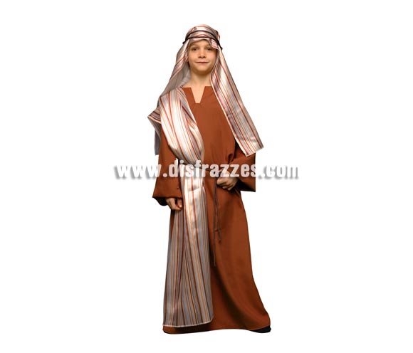 Disfraz barato de Pastor Hebreo marrón para niños de 5 a 6 años. Incluye túnica, cordón para la cabeza, cordón cuerpo, manto para el cuerpo y pañuelo de la cabeza. Perfecto para la Navidad.