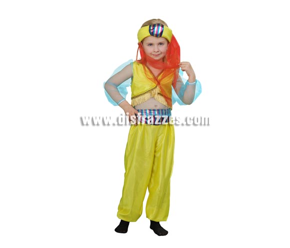 Disfraz de Paje Real o Princesa Árabe para niñas de 3 a 4 años. Incluye camisa, pantalón y tocado de la cabeza. Perfecto para disfrazar a las niñas de Árabes o también como Paje de los Reyes Magos.