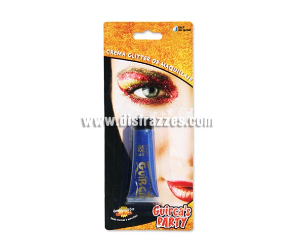 Tubo de 20 ml. de maquillaje azul glitter - brillo. Presentación en blister.