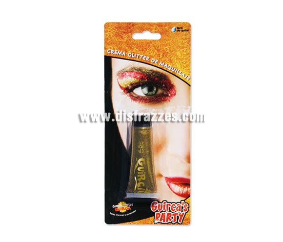 Tubo de 20 ml. de maquillaje oro glitter - brillo. Presentación en blister.