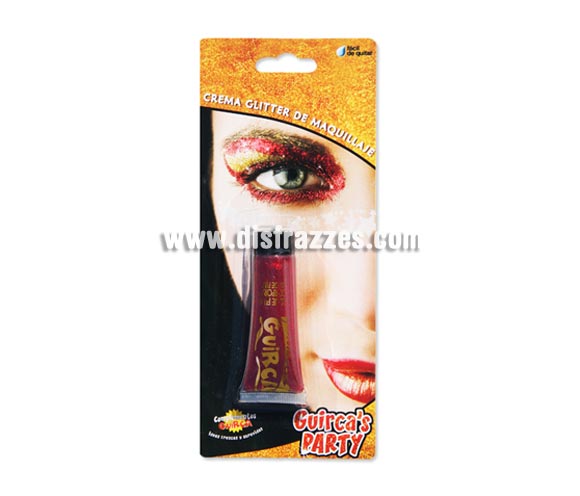 Tubo de 20 ml. de maquillaje rojo glitter - brillo. Presentación en blister.