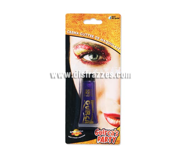 Tubo de 20 ml. de maquillaje violeta glitter - brillo. Presentación en blister.