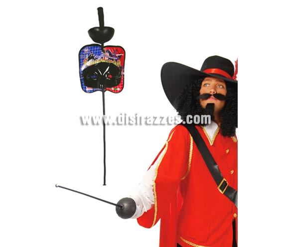 Conjunto antifaz y floretete 63 cm. Perfecto como Complemento del disfraz de Mosquetero o de El Zorro.