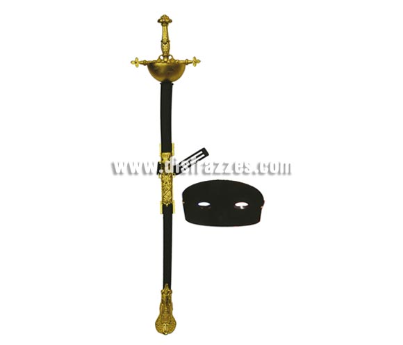 Florete con antifaz 67 cm. Perfecto como  complemento del disfraz de Mosquetero o de El Zorro.