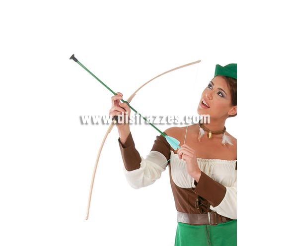 Arco con 2 flechas 150 cm. Perfecto como complemento del disfraz de Robin Hood y de Indio.