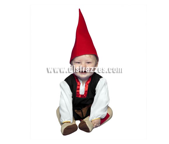 Disfraz de Gnomo para bebés de 6 a 12 meses. Incluye mono y gorro. También sirve como disfraz de Enanito, Duende o Elfo para bebés y es perfecto para acompañar a Papa Noel en Navidad.