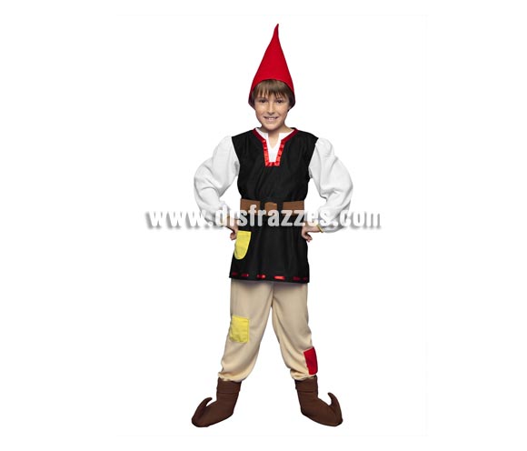 Disfraz de Gnomo para niños de 10 a 12 años. Incluye camisa, pantalón, gorro, cinturón y cubrebotas. También sirve como disfraz de Enanito, Duende o Elfo para niños y es perfecto para acompañar a Papa Noel en Navidad.