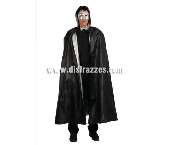 Capa de Mago negra con capucha 140 cm. También sirve como capa de Terror para Halloween o como capa Veneciana.