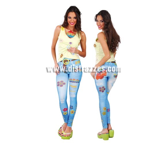 Pantalones leggins Hippie para mujer. Talla standar válida hasta la 42/44. Incluye los leggins. Original forma de disfrazarse, con éstos leggins impresos irás disfrazada sin darte cuenta.