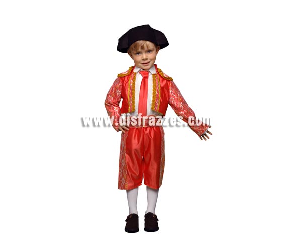 Disfraz de Torero niño Económico. Talla de 3 a 4 años. Incluye taleguilla, corbatín, cinturón, pantalón y montera de tela. Ole, ole y ole.