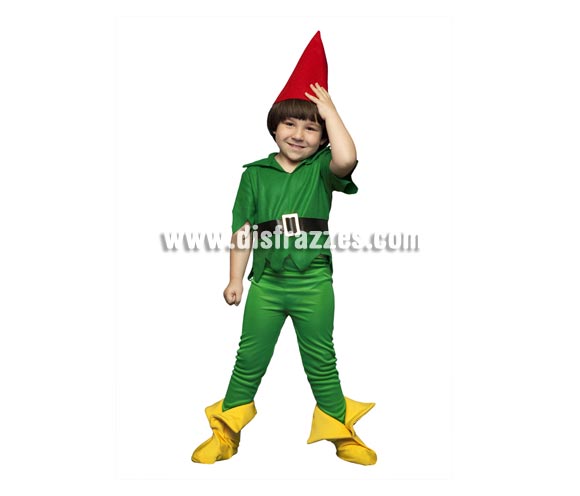 Disfraz barato de Duendecillo verde para niños de 3 a 4 años. Incluye gorro, camisa, cinturón, pantalón y cubrezapatos. También se usa como disfraz de Enanito, Elfo o Duende para acompañar a Papa Noel en Navidad.