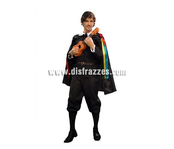 Disfraz barato de Tuno para hombre. Talla única 52/54. Incluye pantalón, chaqueta, capa y cinturón. Éste traje siempre triunfa con las chicas, o en Carnaval o en Despedidas de Soltero o en cualquier Fiesta de disfraces, está comprobado. Éste disfraz también está en talla XL 54/58 con la ref. 05262BT.