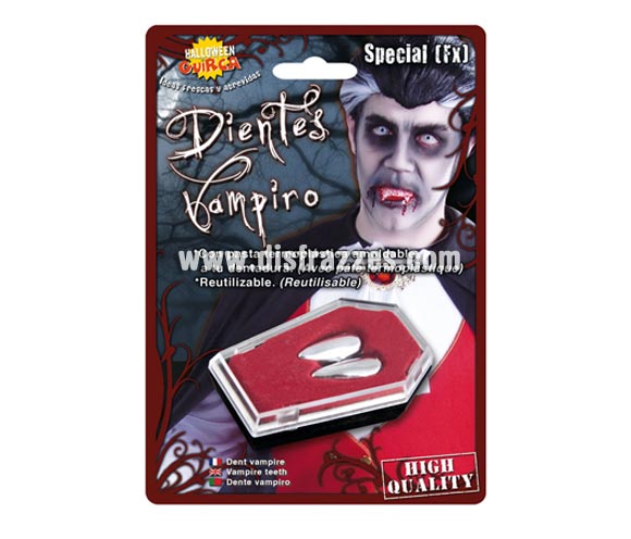 Colmillos de Vampiro grandes plateados o grises para Halloween.