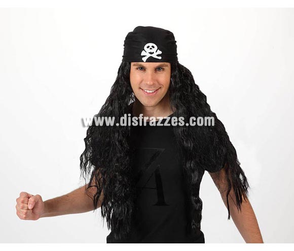 Peluca de Pirata larga negra con pañuelo. Talla universal.