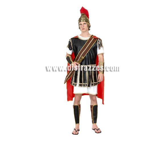 Disfraz de Centurión Adulto Económico. Talla única 52/54. Incluye sombrero o casco de tela, capa, túnica, coraza, fajín y protector de brazos y piernas. Disfraz de Centurión Romano para hombre, ideal para representaciones en Navidad. 