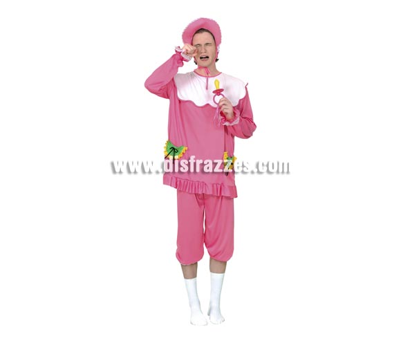 Disfraz de Bebé Rosa adulto barato. Talla única 52/54. Incluye gorro, camiseta y pantalón. Chupete NO incluido, podrás verlo en la sección de Complementos.